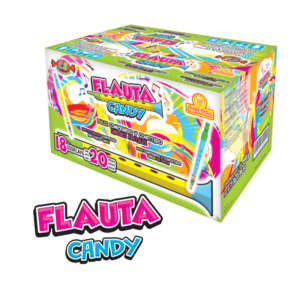 Caja de Flauta Candy con dulces comprimidos y confitados de sabores frutales