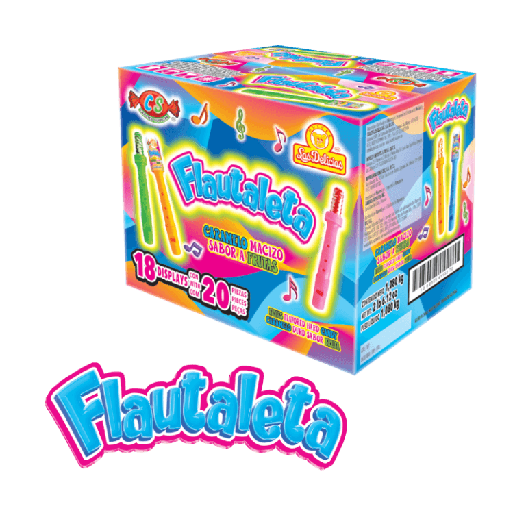 Caja de Flautaleta con caramelo macizo sabor a frutas