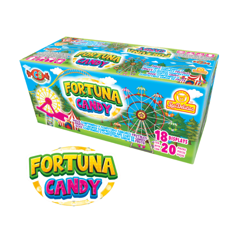 Caja de Fortuna Candy con dulces comprimidos y confitados de sabores frutales