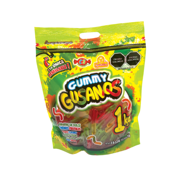 Gomitas de Gummy Gusanos con sabores frutales.