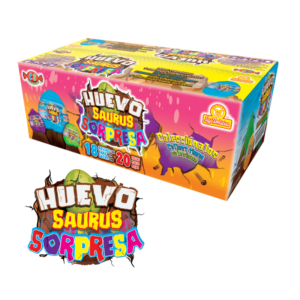 Caja de Huevo Saurus Sorpresa con dulces comprimidos y confitados de sabores frutales y juguetes de dinosaurios