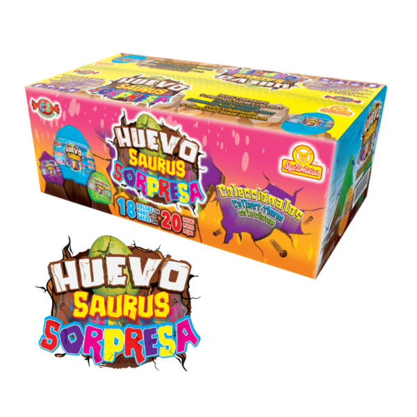 Caja de Huevo Saurus Sorpresa con dulces comprimidos y confitados de sabores frutales y juguetes de dinosaurios