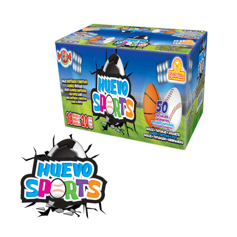 Caja de Huevo Sports con dulces comprimidos y confitados de sabores frutales