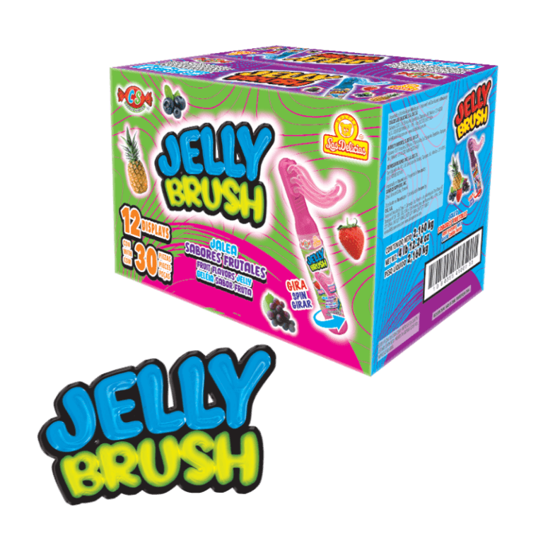 Caja de Jelly Brush con jalea de sabores frutales en cepillo giratorio