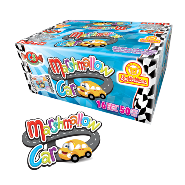 Caja de Marshmallow Car con malvaviscos en forma de coche.