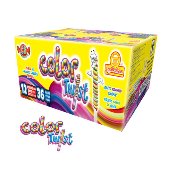 Bolsa de Paletas Color Twist con 36 piezas de sabores frutales.