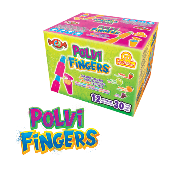 Caja de Polvi Fingers con variedad de sabores frutales.