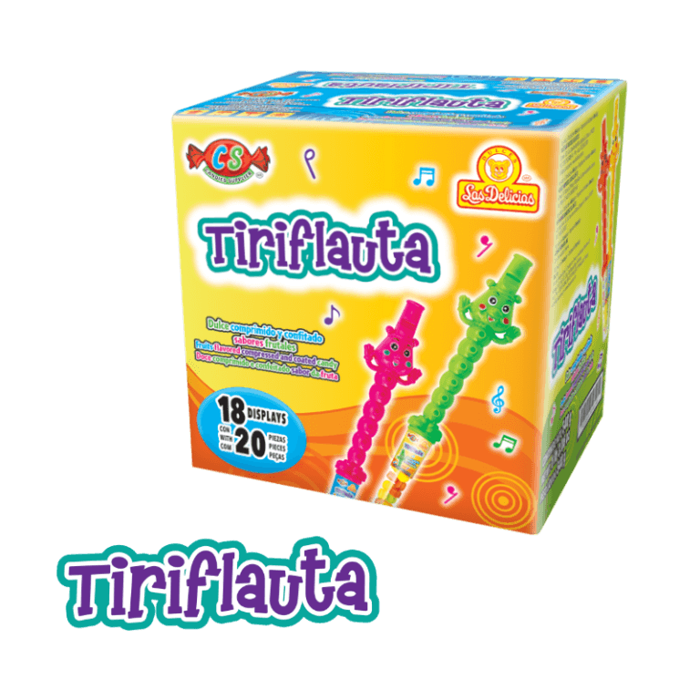 Caja de Tiriflauta con 18 displays de 20 piezas cada uno.