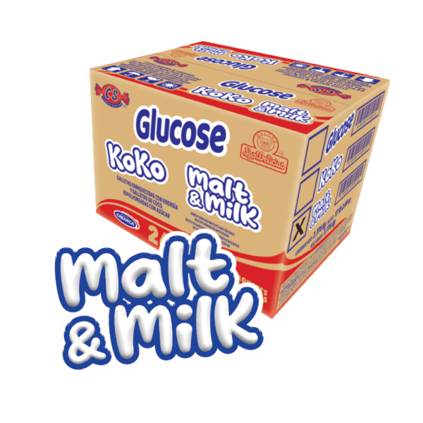 Caja de galletas Malt & Milk con 24 bolsas individuales.