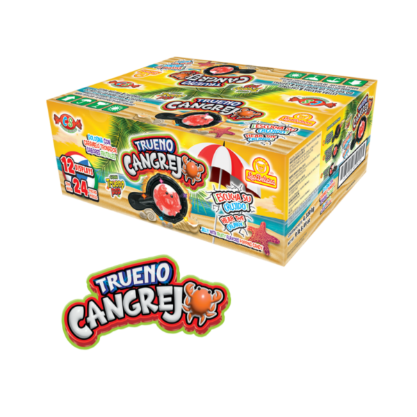 Caja de Trueno Cangrejo, caramelo efervescente de sabores frutales con 24 unidades