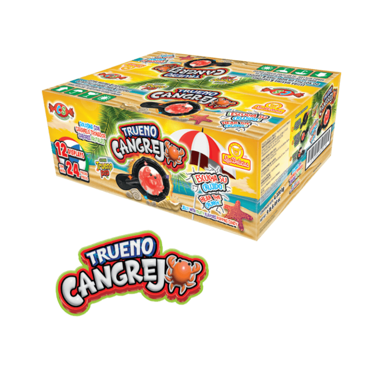 Caja de Trueno Cangrejo, caramelo efervescente de sabores frutales con 24 unidades