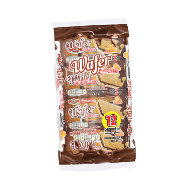 Display de Wafer Las Delicias Chocolate con 12 paquetes individuales.