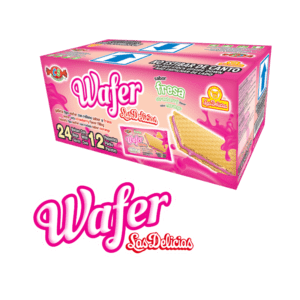 Caja de Wafer Las Delicias Fresa con 24 bolsas individuales.