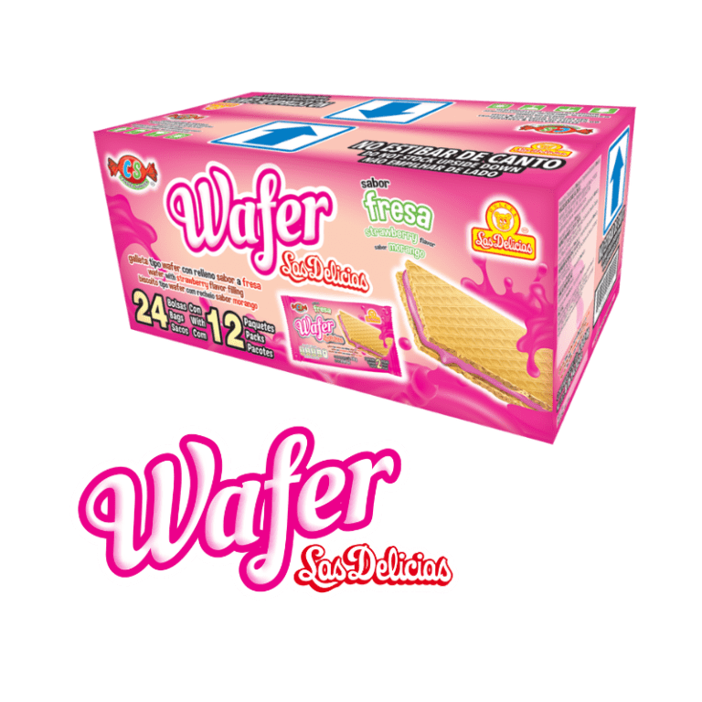 Caja de Wafer Las Delicias Fresa con 24 bolsas individuales.