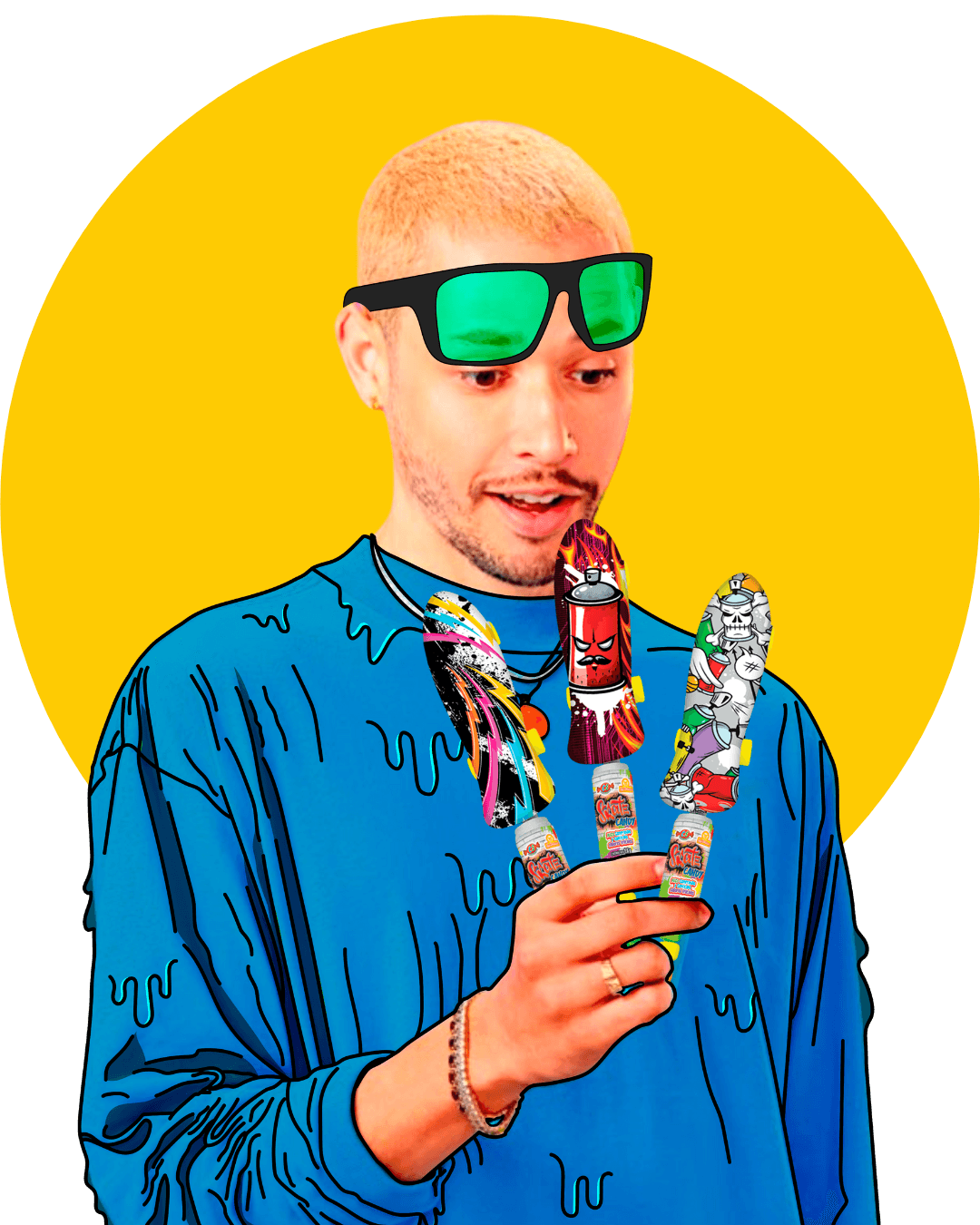 Ilustración de persona usando el producto de skate candy