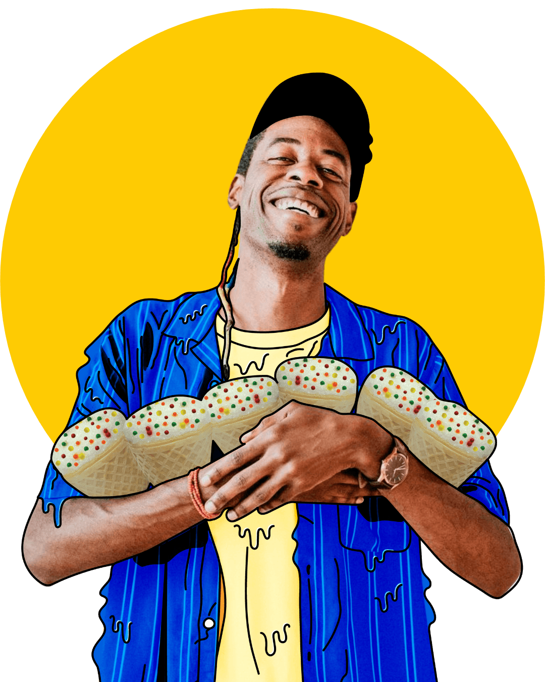 Ilustración de persona con el producto de Malva Muffin