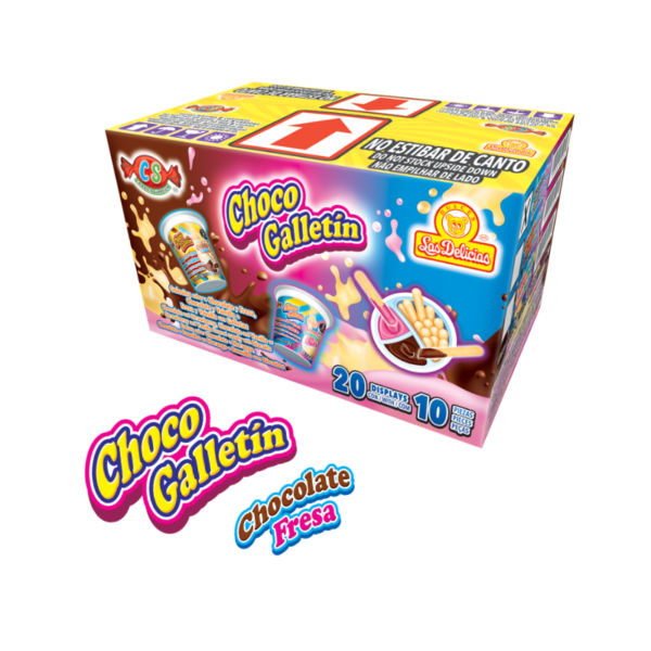 Caja mayorista de Choco Galletín Chocolate Fresa con 20 displays.