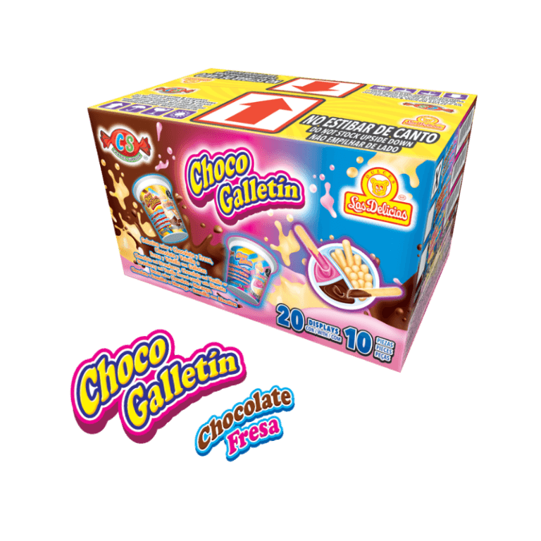 Caja mayorista de Choco Galletín Chocolate Fresa con 20 displays.