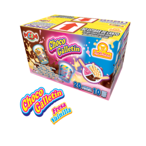 Envase individual de Choco Galletín Fresa Vainilla con crema doble y galletitas.