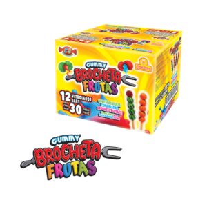 Caja de Gummy Brocheta Frutas con 12 vitroleros