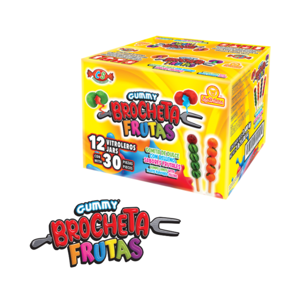 Caja de Gummy Brocheta Frutas con 12 vitroleros