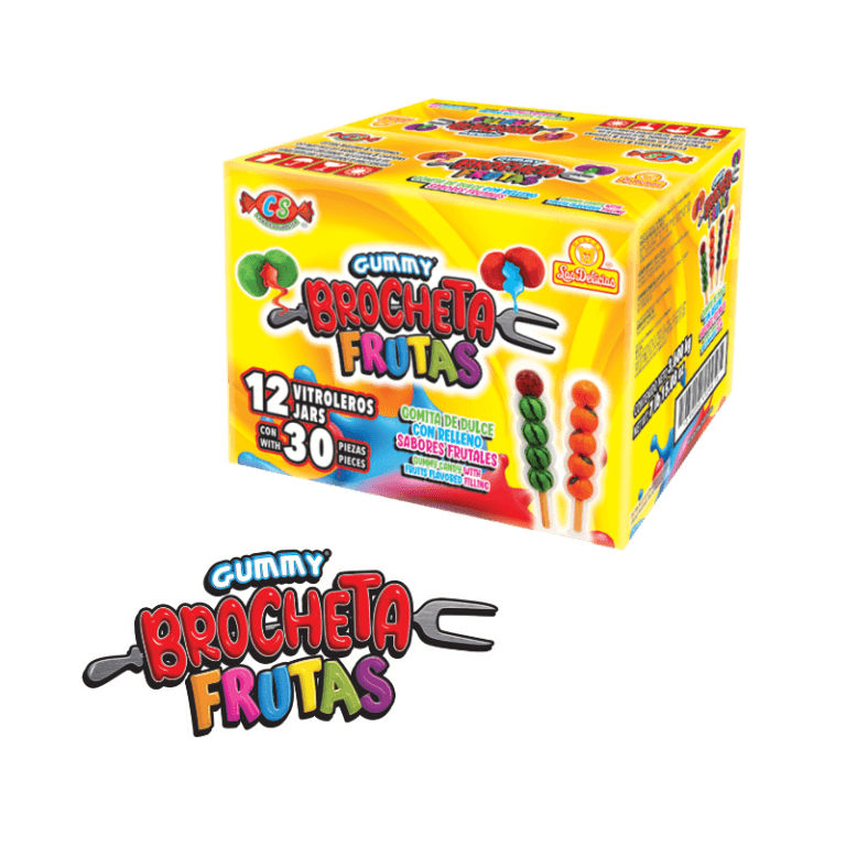 Caja de Gummy Brocheta Frutas con 12 vitroleros