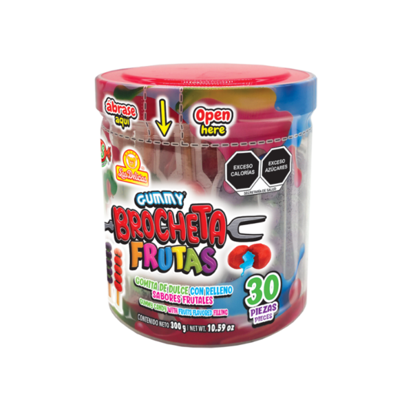 Vitrolero con 30 Gummy Brocheta Frutas