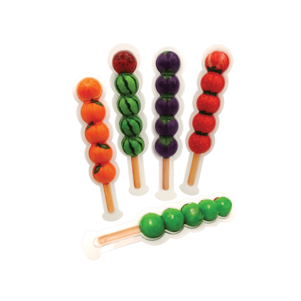Brochetas individuales de gomitas con forma de frutas
