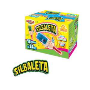 Caja mayorista de Silbaleta con 15 displays de 24 paletas frutales con silbato