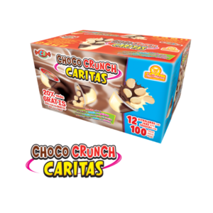 Caja mayorista de Choco Crunch Caritas con 12 vitroleros