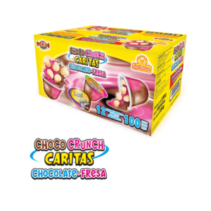 Caja mayorista de Choco Crunch Caritas Chocolate-Fresa con 12 vitroleros