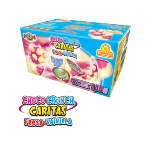 Caja mayorista de Choco Crunch Caritas Fresa-Vainilla con 12 displays