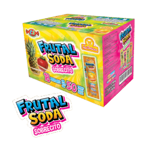 Caja Frutal Soda Sobrecito con 18 displays de polvo acidulado frutal
