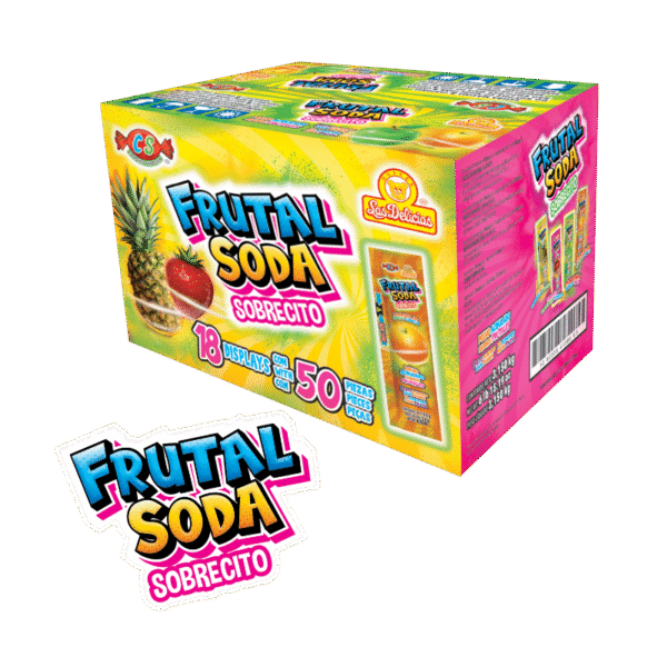 Caja Frutal Soda Sobrecito con 18 displays de polvo acidulado frutal
