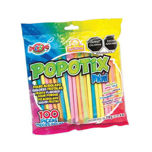 Bolsa de Popotix Mini con 100 piezas de polvo ácido sabor frutas
