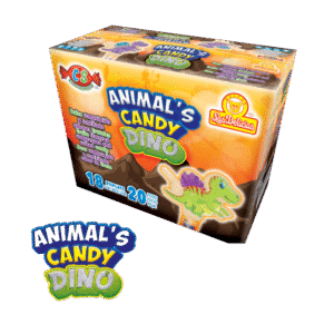 Caja de Animals Candy Dino con diseño de dinosaurio y sabores frutales