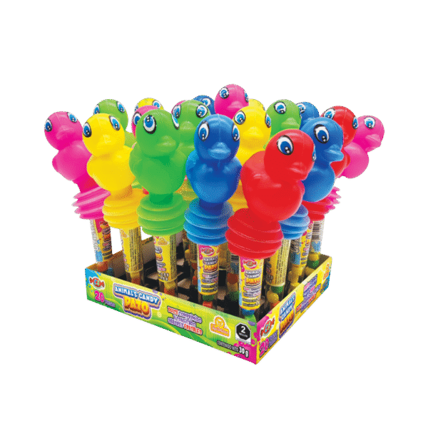 Display de Animals Candy Pato con 20 piezas en forma de patitos coloridos
