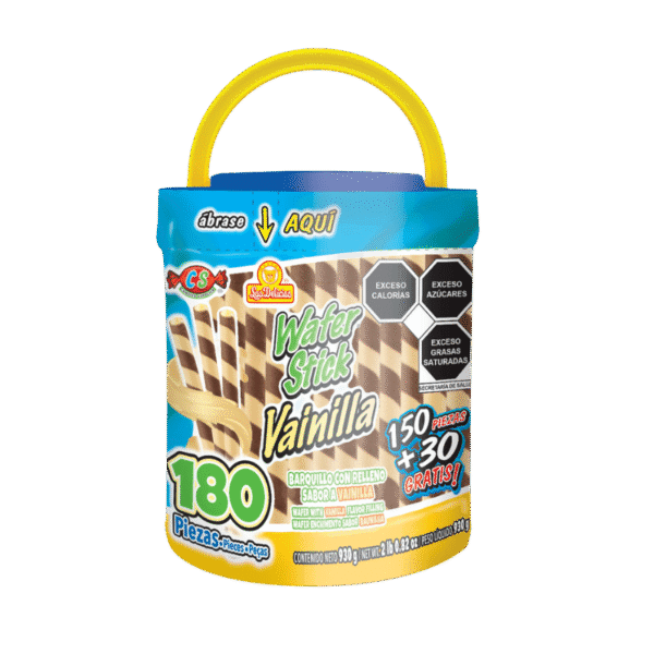 Balde de Wafer Stick Vainilla 930g con asa amarilla