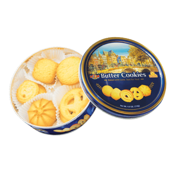 Lata abierta de Butter Cookies 114g en display
