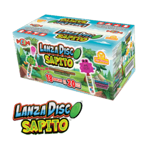 Caja de Lanza Disco Sapito con caramelos y lanzadores de disco en forma de sapo
