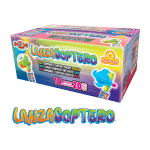 Caja de Lanzacóptero con 18 displays de dulces confitados y lanzadores