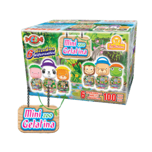 Caja de Mini Gelatina Zoo Vitrolero 100 piezas con 6 frascos de animales