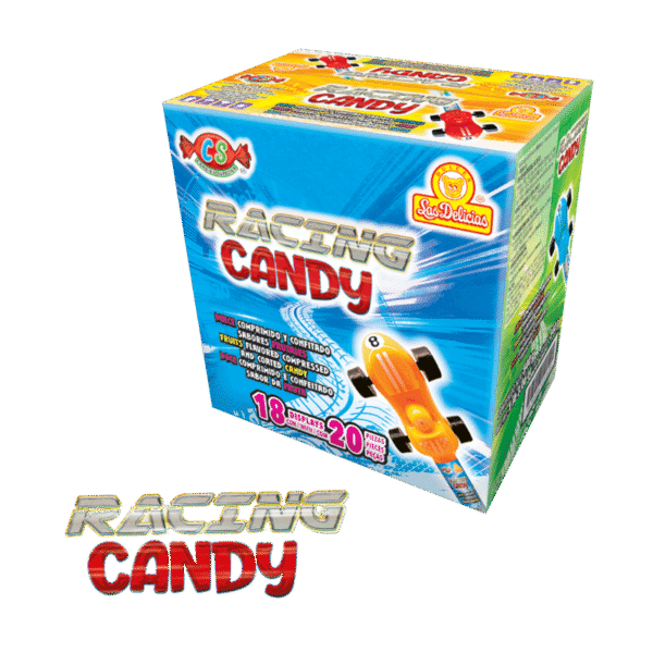 Caja de Racing Candy con displays de caramelos y autos de juguete