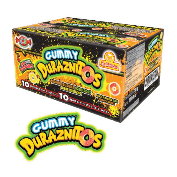 Caja mayorista de Gummy Duraznitos 1kg con 10 bolsas resellables