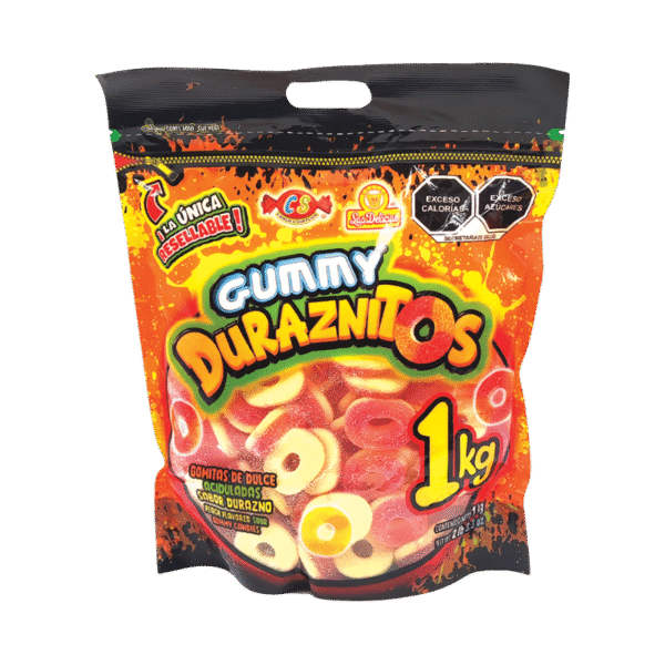 Bolsa resellable de 1 kg de Gummy Duraznitos