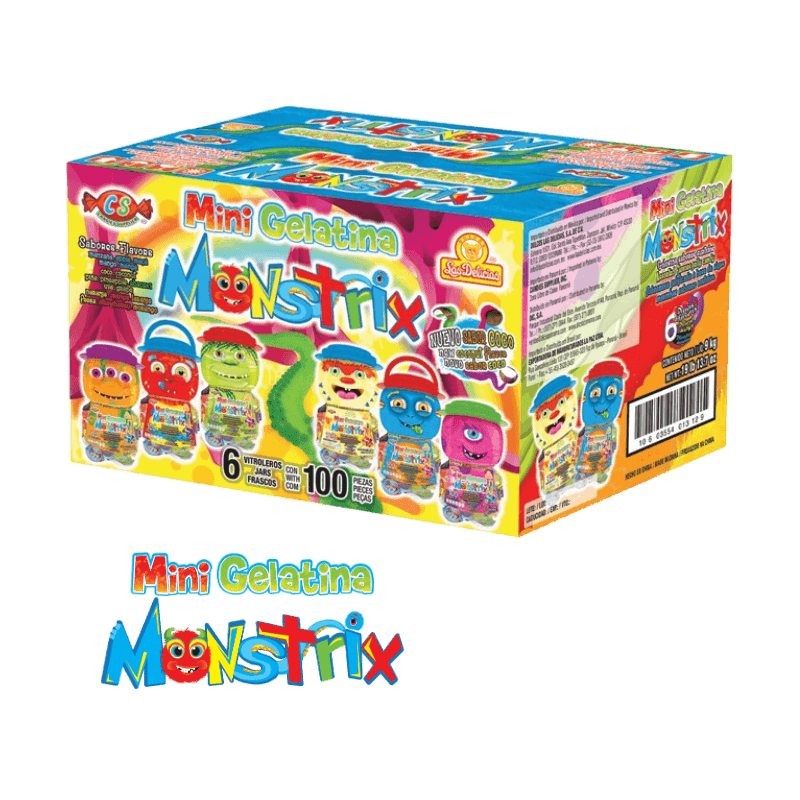 Caja de Mini Gelatina Monstrix con 100 piezas y diseños de monstruos