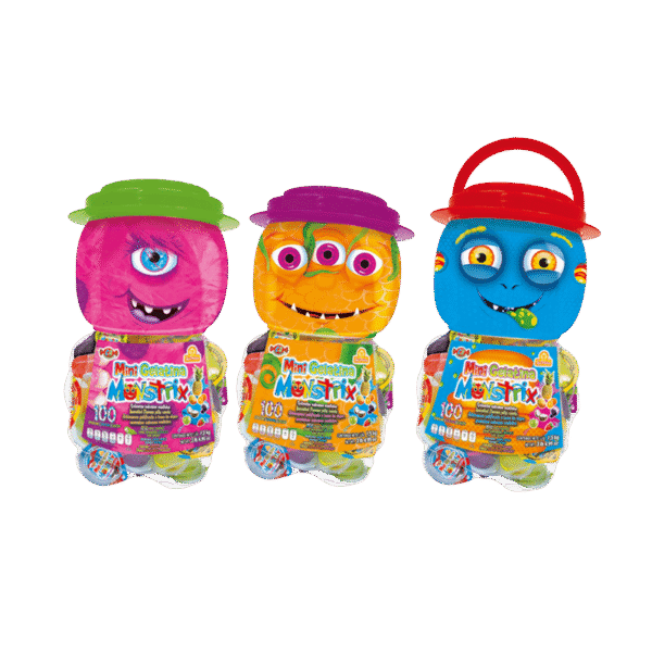 Vitroleros de Mini Gelatina Monstrix con 100 piezas y diseños de monstruos