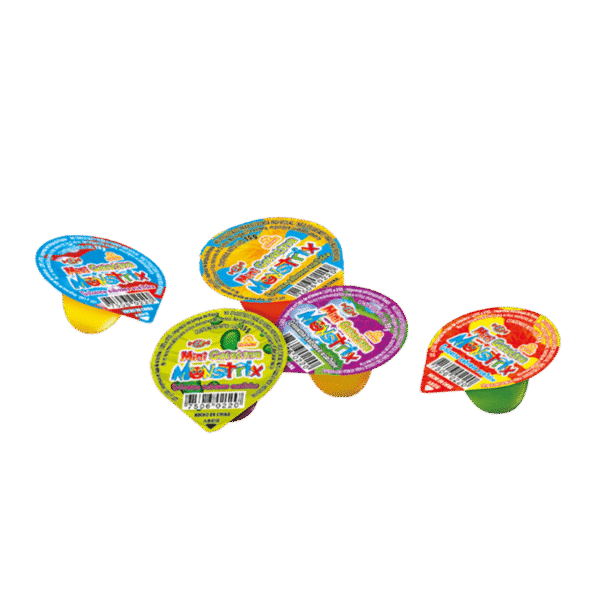 Gelatinas individuales Mini Gelatina Monstrix con tapas ilustradas de monstruos