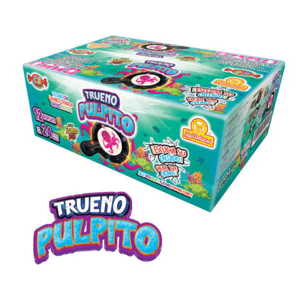 Caja mayorista de Trueno Pulpito con 12 displays de 24 piezas