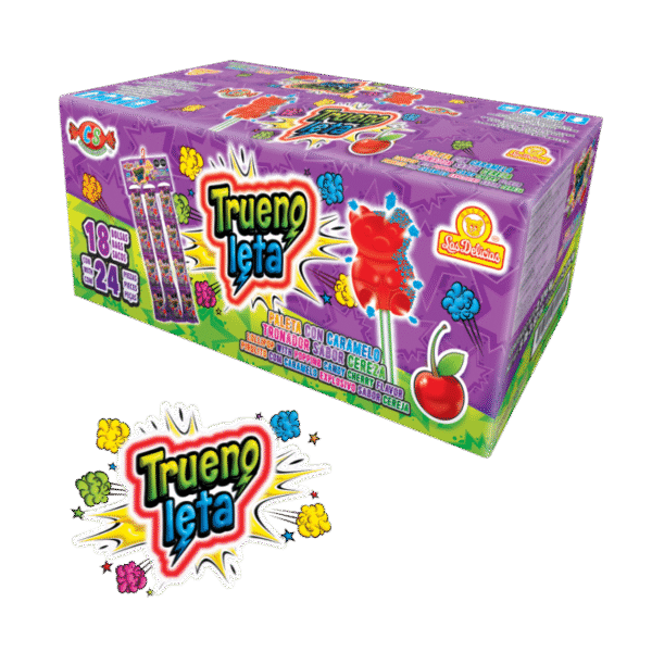 Caja de Truenoleta Tira con 18 tiras de paletas de caramelo tronador